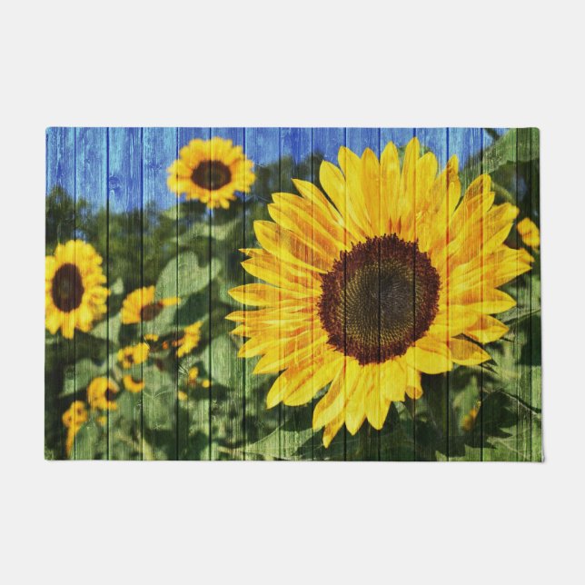 Sonnenblumen bemalt Zaun Fußmatte (Vorderseite)