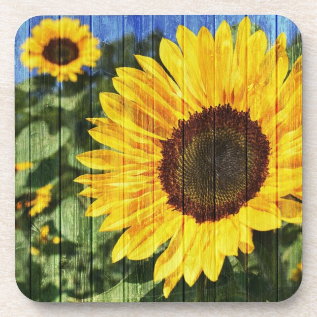 Sonnenblumen bemalt Zaun Getränkeuntersetzer (Vorderseite)