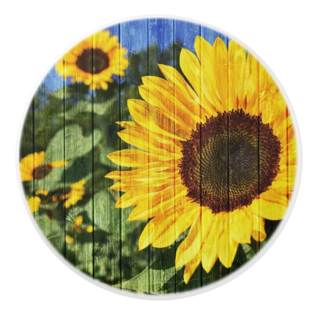 Sonnenblumen bemalt Zaun Keramikknauf (Vorderseite)