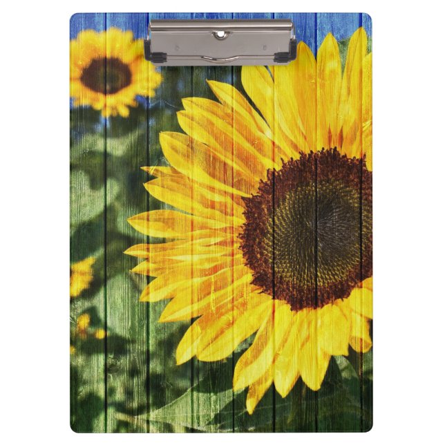 Sonnenblumen bemalt Zaun Klemmbrett (Vorderseite)