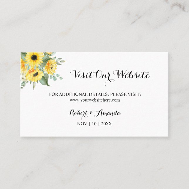 Sonnenblumen Besuchen Sie unsere Website Hochzeits Platzkarte (Vorderseite)