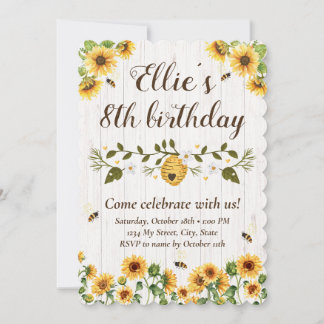 Sonnenblumen & Biene Einladung zum Geburtstag