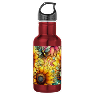 Sonnenblumen-Bienen blühen, Boho-Garten Edelstahlflasche