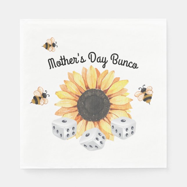 Sonnenblumen Bienen Blumenwürfel Bunco Serviette (Vorderseite)