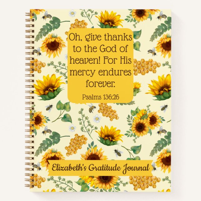 Sonnenblumen Bienen Custom Bible Verse Christliche Notizbuch (Vorderseite)