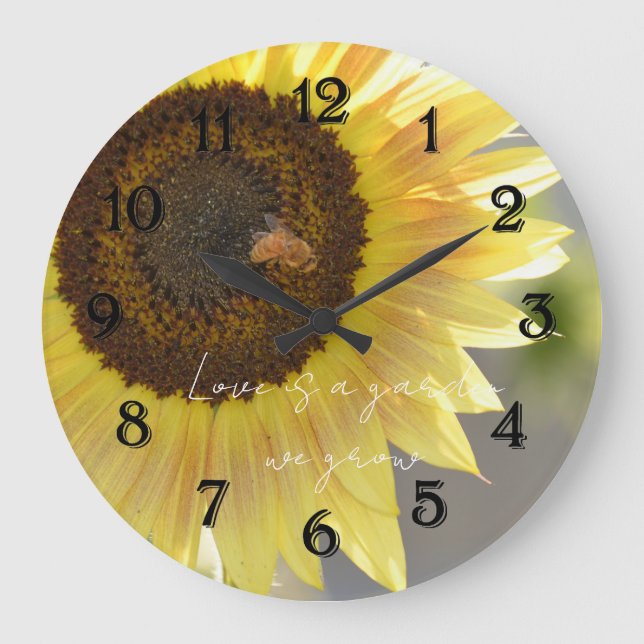 Sonnenblumen-Bienen-Fotografie   Große Wanduhr (Vorderseite)