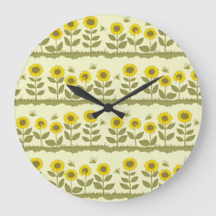Sonnenblumen, Bienen, niedliche nahtlose Muster. Große Wanduhr