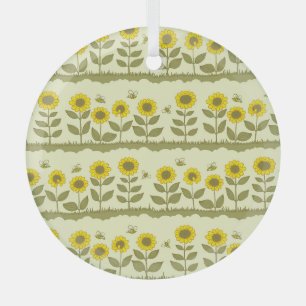 Sonnenblumen, Bienen, niedliche nahtlose Muster. Ornament Aus Glas