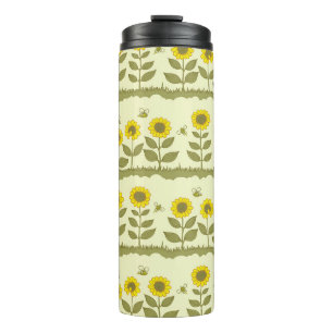 Sonnenblumen, Bienen, niedliche nahtlose Muster. Thermosbecher