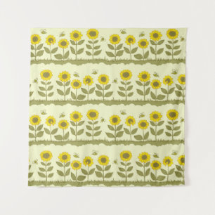 Sonnenblumen, Bienen, niedliche nahtlose Muster. Wandteppich