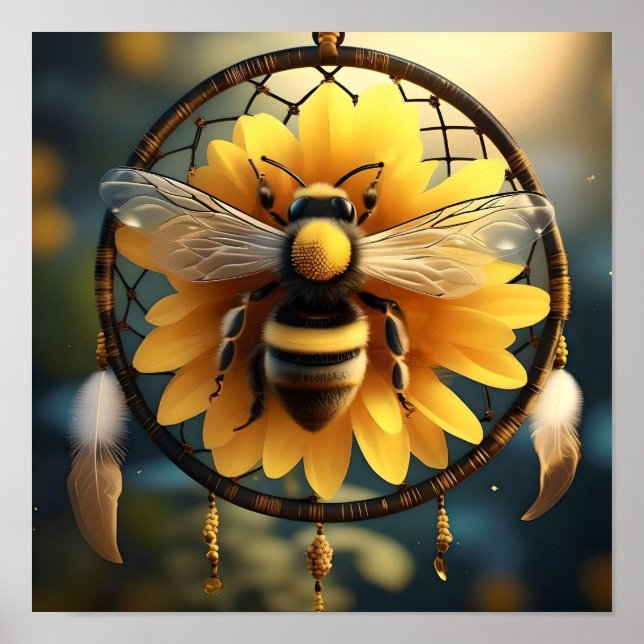 Sonnenblumen-Bienen-Traumfänger,  Poster (Vorne)