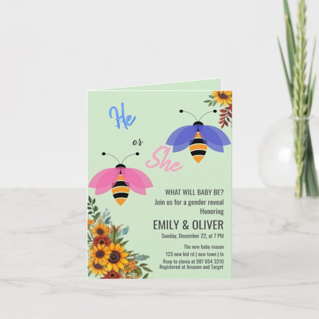 Sonnenblumen Bienenvogel Junge oder Mädchen Geschl Einladung (Vorderseite)