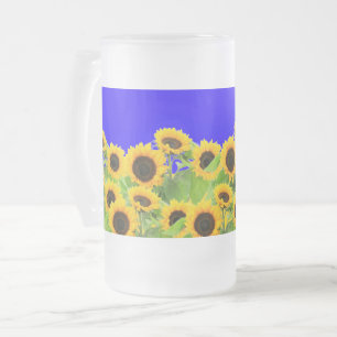 Sonnenblumen Bierbrille Ukrainische Flaggenfarben Mattglas Bierglas