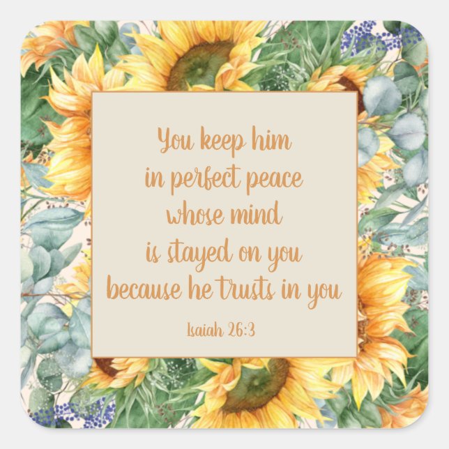 Sonnenblumen Blätter Bible Verse Behalt Perfect Pe Quadratischer Aufkleber (Vorderseite)