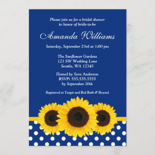 Sonnenblumen Blau und Weiß Polka Dot Brautparty Einladung