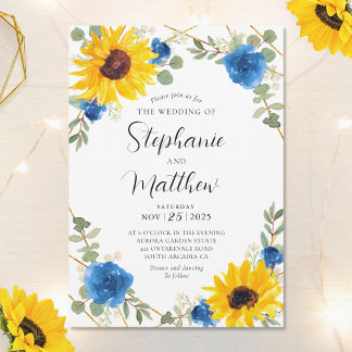 Sonnenblumen Blaue Rose Geometrische botanische Ho Einladung