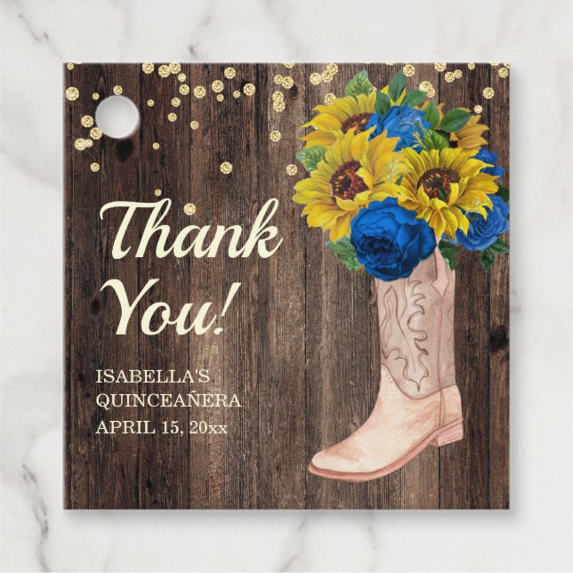 Sonnenblumen Blaue Rose Holzstiefel Danke Geschenkanhänger (Vorderseite)