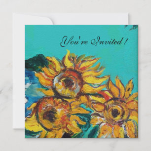 SONNENBLUMEN, BLAUE TURQUOISE SOMMERPARTY EINLADUN EINLADUNG