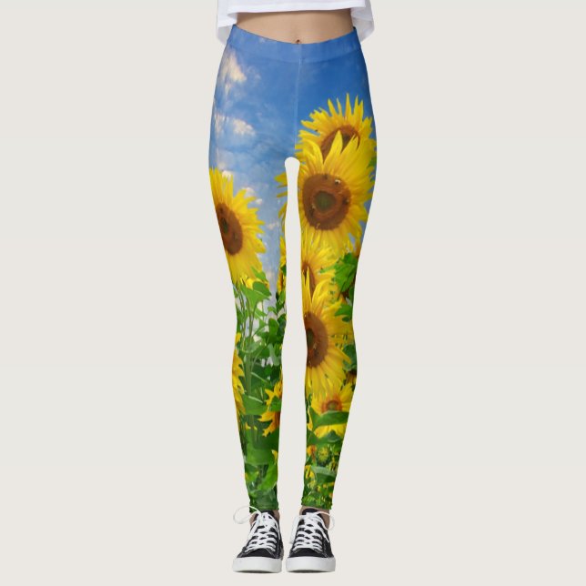 Sonnenblumen & Blauer Himmel Sommerfeld Leggings (Vorderseite)