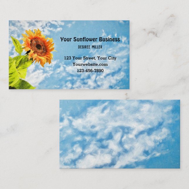 Sonnenblumen blauer Himmel und Wolken Bildende Kun Visitenkarte (Vorne/Hinten)