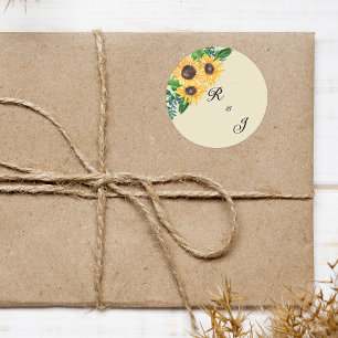 Sonnenblumen-Bliss: Rustikales Wedding Monogram-Si Runder Aufkleber
