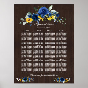 Sonnenblumen Blue Floral Hochzeitsstall Seating Ch Poster