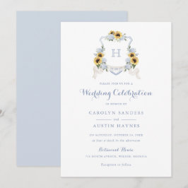 Sonnenblumen Blue Hydrangea Wappen Monogram Weddin Einladung