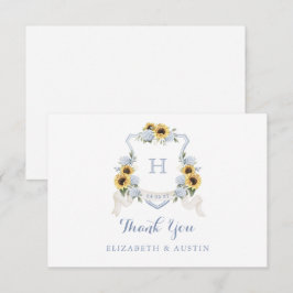 Sonnenblumen Blue Hydrangea Wappen Wedding Monogra Dankeskarte