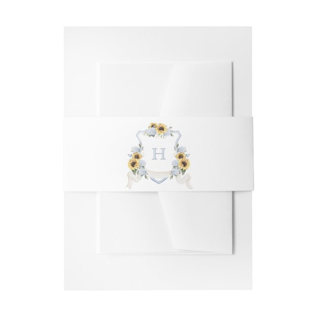 Sonnenblumen Blue Hydrangea Wappen Wedding Monogra Einladungsbanderole (Vorderseite Beispiel)