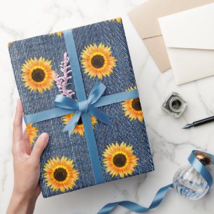 Sonnenblumen Blue Jean Denim Geschenkpapier