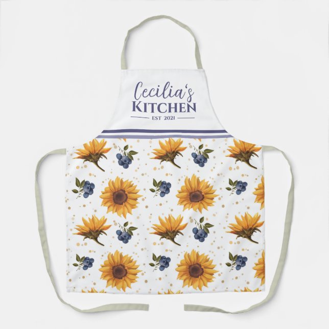Sonnenblumen & Blueberry Personalisiert Küche Schü Schürze (Vorderseite)