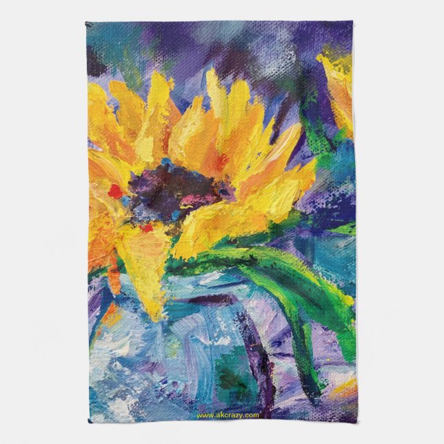 Sonnenblumen-Blues Alaskan  Geschirrtuch (Vertikal)