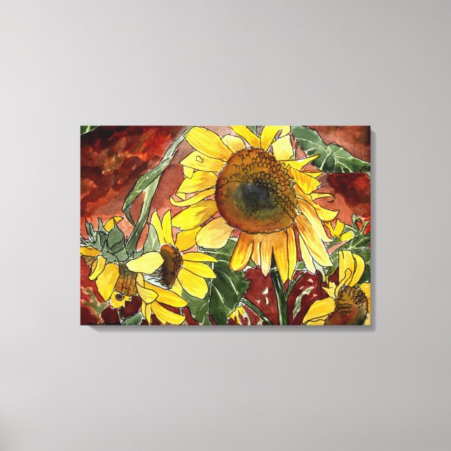 Sonnenblumen Blume Aquarellmalerei Leinwanddruck (Vorderseite)