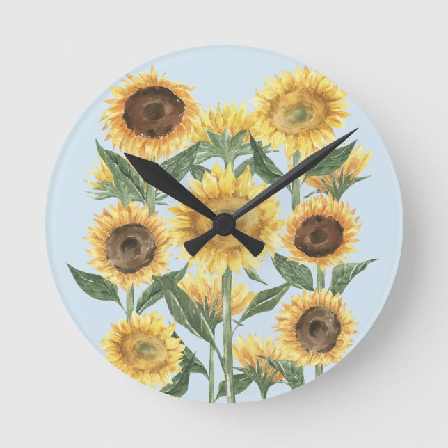 Sonnenblumen Blume Blumengebäck Kinderzimmer Kinde Runde Wanduhr (Vorderseite)