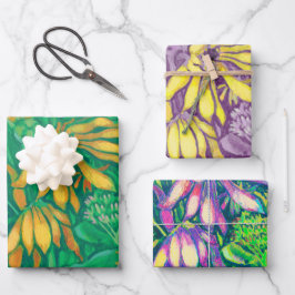 Sonnenblumen Blume Blumenstrauß Gelb Lila Geschenkpapier Set