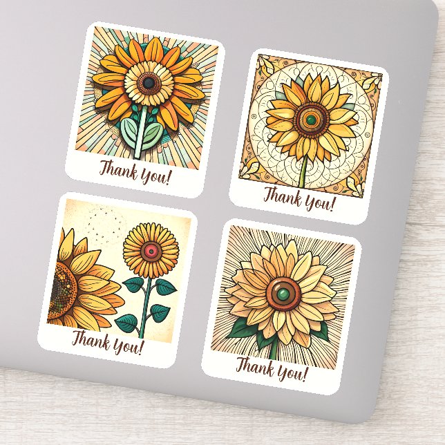 Sonnenblumen Blume Groovy Retro Personalisiert Aufkleber (Detail)