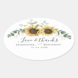 Sonnenblumen Blumen Eukalyptus Hochzeit Danke Ovaler Aufkleber