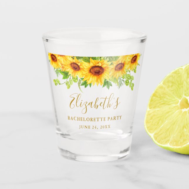 Sonnenblumen Blumen Gold Junggeselinnen-Abschied Schnapsglas (Vorderseite)