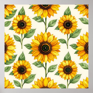 Sonnenblumen-Blumen nahtloses Muster Helles Gelb Poster