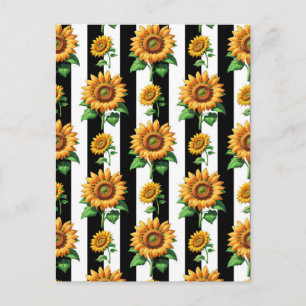 Sonnenblumen-Blumen Schwarz-Weiß-Streifen Postkarte