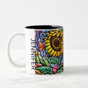 Sonnenblumen-Blumenfenster-Glas-Effekt Individuell Zweifarbige Tasse