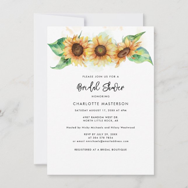 Sonnenblumen Blumengrün Botanisches Brautparty Einladung (Vorderseite)
