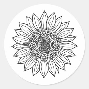 Sonnenblumen-Blumenillustration Linienkunst Runder Aufkleber