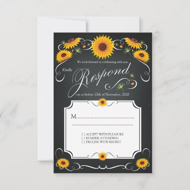 Sonnenblumen Blumenkohl-Halbpension UAWG Hochzeit RSVP Karte (Vorderseite)