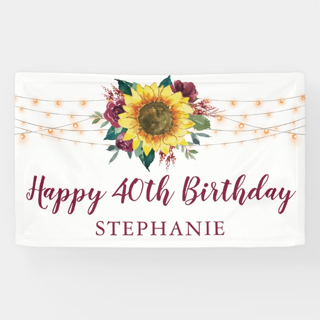 Sonnenblumen Blumenlampen 40. Geburtstag Party Banner (Horizontal)