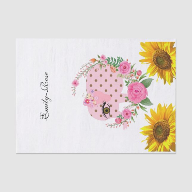 Sonnenblumen Blumenrosa Elephant Tissue Seidenpapier (Vorderseite)