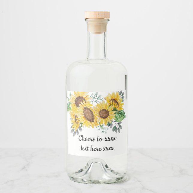 Sonnenblumen, Blumenschild mit Party Alkoholflaschenetikett (Vorderseite)
