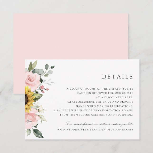 Sonnenblumen Blush Greenerity Hochzeitskarte Einladung (Vorne/Hinten)