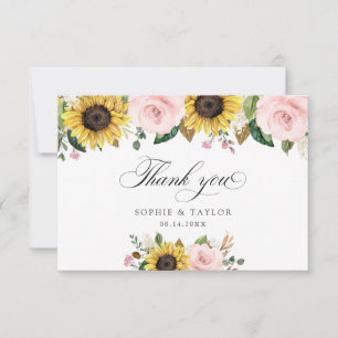 Sonnenblumen Blush Pink Blues Hochzeit Vielen Dank Dankeskarte