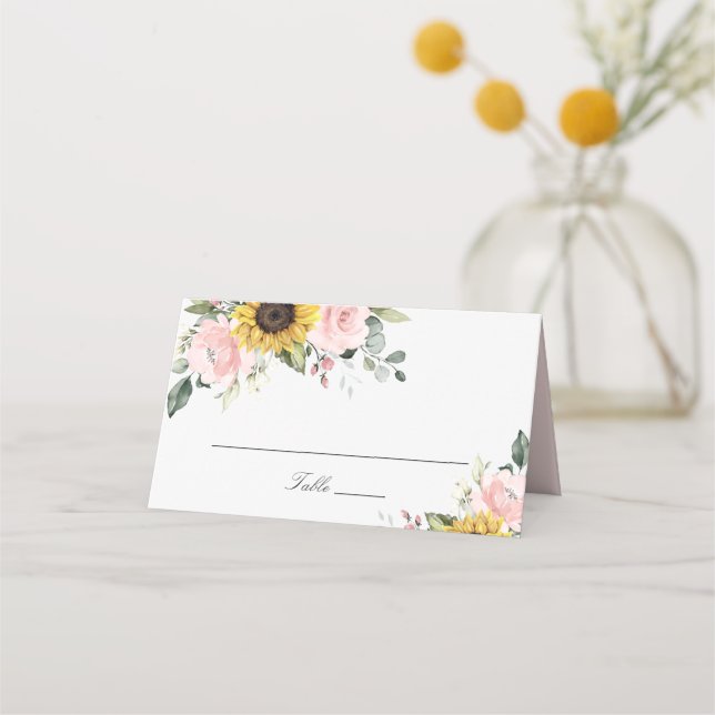 Sonnenblumen Blush Pink Blumenblume Hochzeit Platz Platzkarte (Vorderseite)